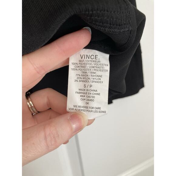 Vince Womens Small Black Ribbed Crew Neck Inverted Pleat Crepe Pullover Sweater - Picture 5 of 9